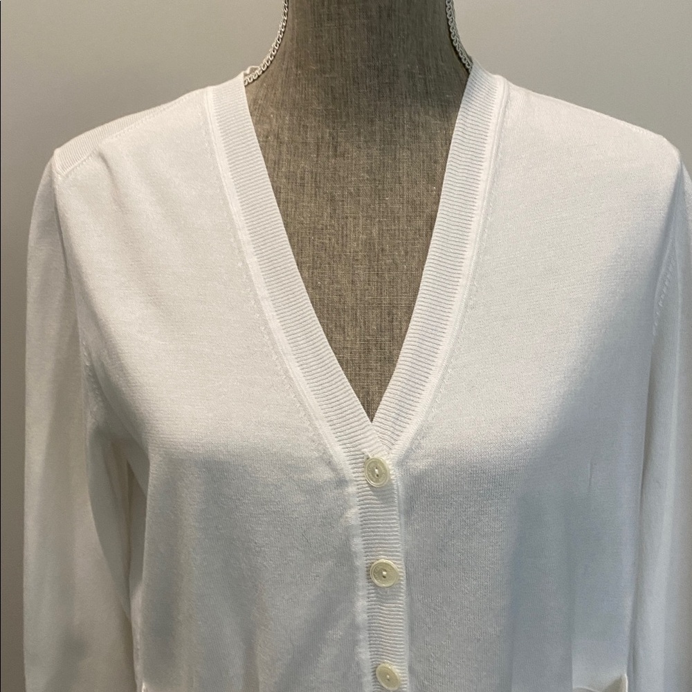 Marc Cain White Knit High Low Cardigan Cotton Button Front Size 2 Medium - Picture 8 of 15